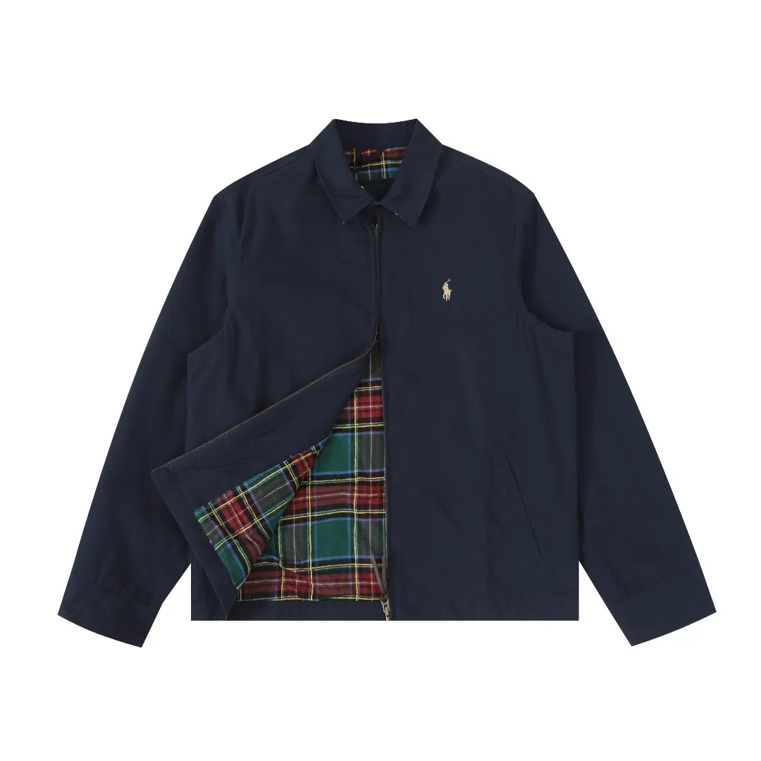 P360 #R43 Ralph Lauren/Ralph Lauren American vintage classic lapel old cadre retro jacket, thickened in autumn and winter, woolen lining, classic design, timeless classic, thick cotton fabric, showing a sense of vintage, collar and cuffs colorful plaid embellishment, looks good on both men and women, comfortable and comfortable, focuses on relaxed retro YYDS, one for each man and woman, an indispensable piece for autumn and winter, the hottest jacket at the moment The 100% cotton twill is thick and thick, and the pure cotton colorful plaid lining is distinguished by digital printing in the market. Exquisite embroidery. The Harrington jacket has a loose fit, is short and fat, and is super versatile. It is clean-fitting and is perfect for men and women!   Color: Khaki Navy Red Black Size: S/M/L/XL Length: 68 70 72 74 Sleeve Length: 63 64 65 66 Shoulder Width: 51 52 53 54 Bust: 126 130 134 138